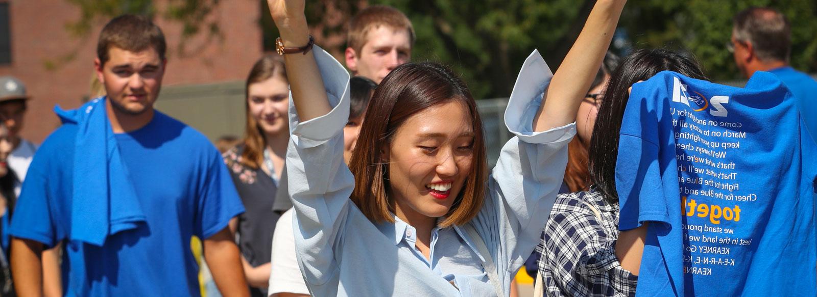 Students walking int he Freshman class parade